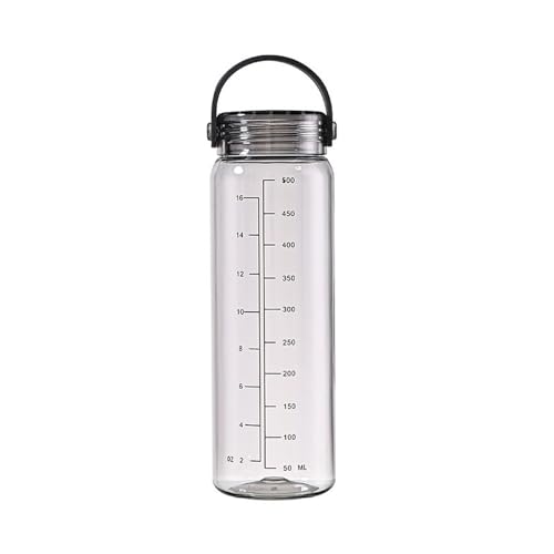 sxvbdway Travel Handy Cup Portable Handle Water Bottle 500ml with Scale Large Capacity Leak-proof Men Women Gym Workout Sports Clear Black 500ML