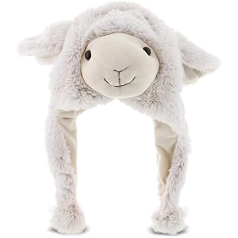 DolliBu Plush Novelty Hat - Super Soft Stuffed Animal Hat with Ear Flaps, Warm Fleece Beanie for Kids, Teens, Adults - One Size Cover