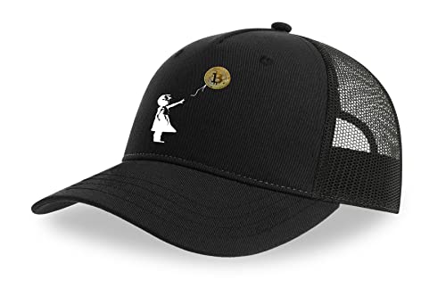 Casquette de camionneur anti-transpiration en coton noir et filet aéré motif Bitcoin unique