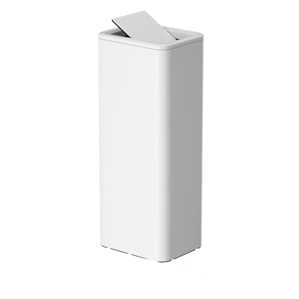 Poubelle à couvercle en acier inoxydable, poubelle en plastique de 25 litres avec couvercle for bureau, chambre à coucher, salle de bain Efficacité Praticité(White)