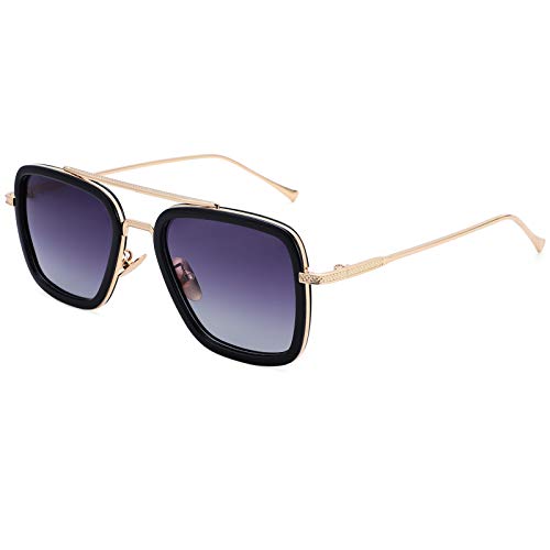 Image of Tony Stark Polarized Sunglasses for Men - Women Vintage Aviator Square Metal Frame Iron Man Edith Glasses
