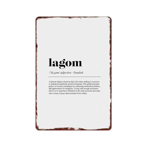 Lagom Definition Wall Art Metal Sign, 8x12 Inch Aluminum, Swedish Lagom Philosophy Decor, Minimalist Moderation Inspirational Wall Decor for Home Living Room
