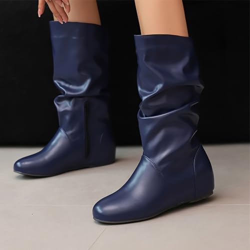 Bottes souples fermeture eclair mi-mollet hiver en cuir PU chaussures femme rismart - 3