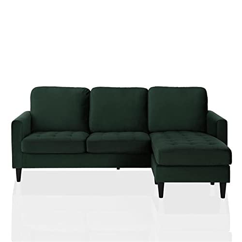 Cosmoliving By Cosmopolitan Strummer Modern Reversible Sectional Couch Upholstered In Green Velvet Fabric With Floating Ottoman #TOP3