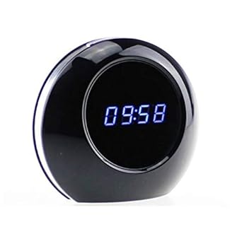 SPY 360 720P HD Lens Mini Spy Clock Camera Mirror Alarm Round Clock DVR Spy Camera PC Cam with Remote Control - Black