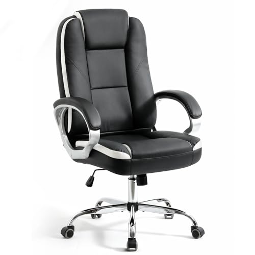 NEO CHAIR Office Chair Computer Desk Gaming Chair Ergonomic Executive High Back with Wheels Comfortable Armrests Lumbar Support PU Leather (Black)