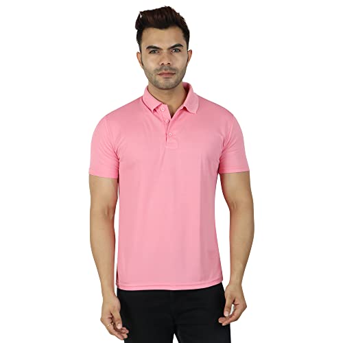 Image of Regular Fit Solid Men Polo Neck Collar T-Shirt Pack of 1 Pink