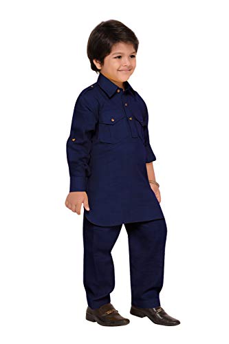 Image of AJ DEZINES Pathani Suit For Kids Boys | Boys Kurta Set | Traditional Party & Ethnic Wear | Kids Kurta Pyjama Set | Solid Cotton Kurta Pajama | Wedding & Festive Outfit - Regular Fit