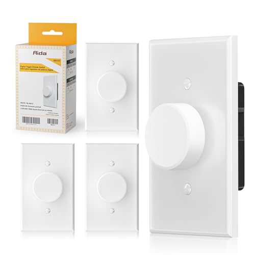 Image of AIDA Digital Light Toggle Dimmer Switch for Dimmable LED, CFL & Incandescent Bulbs, Single Pole /3-Way, Screwless Wall Plate Included, UL Listed, No Neutral Wire, 4 Pack