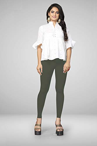 Image of Women's Cotton Skinny Leggings with Ankle Length Solid Pattern Mid Rise and Elastic Closure | Cotton Skinny Leggings for Womens