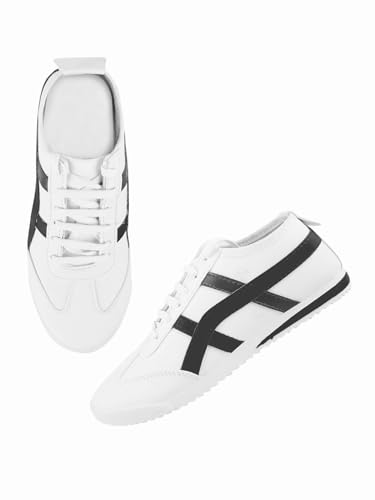 TRYME Casual Sneaker with Lightweight Extra Cushion Lace-Up Sports Walking & Running Shoes for Boys & Mens White Black