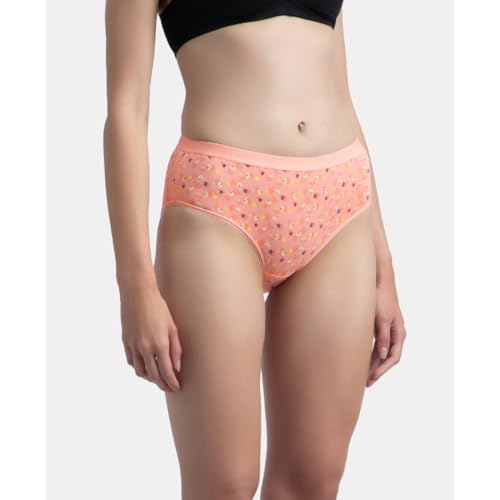 Image of Jockey 3006 Women High Coverage Super Combed Cotton Elastane Stretch Mid Waist Hipster with Exposed Waistband (Pack of 3, Colors & Prints May Vary)