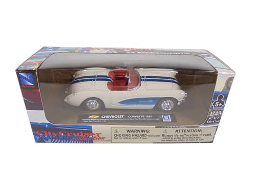 Auto 1:43 Chevrolet Corvette 1957 blanco y azul miniatura 4