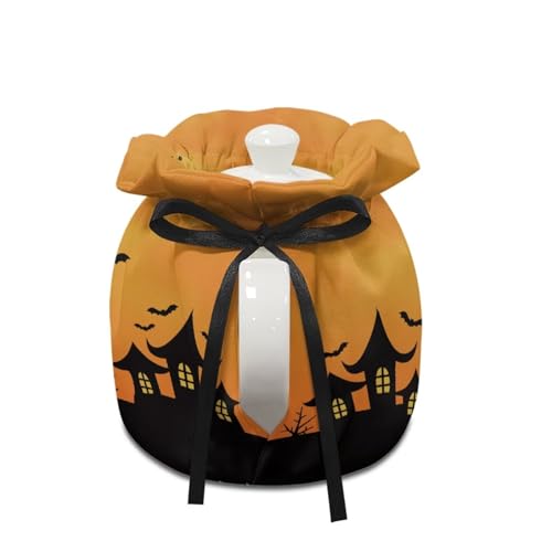 Image of Halloween Bats Moon Dust Cover with Drawstring, Dustproof Teapot Cozy Breakfast Warmer Tea Kettle Quilt for Home Kitchen Table, Red Christmas Decor