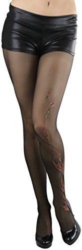 Image of ToBeInStyle Women's Flame Burning Fire Tights w /Devil-Inspired Print Hosiery
