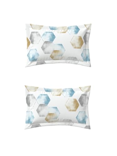 Image of DDECOR Live Beautiful 100% Cotton 145TC Geometric King Bedsheet with 2 Pillow Covers | Rotary Printed Breathable Fabric | 224 CM X 254 CM | Luxury Bedding for Home | Cresta Collection | Milky Blue