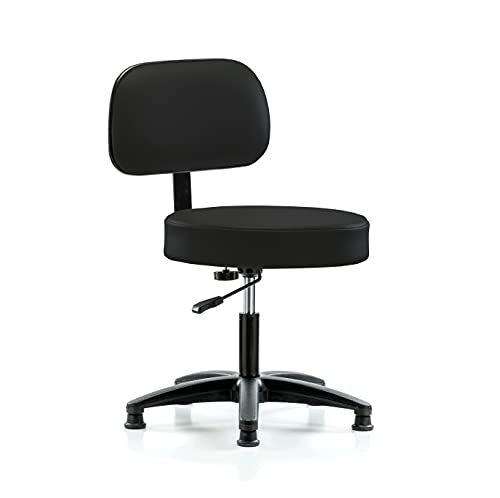 Image of Perch Stationary Walter Height Adjustable Exam Stool with Back | Desk Height 18.5-24 inch | Black Fabric