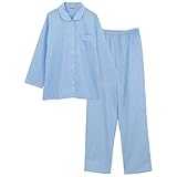 [カイタックファミリー] 日本の匠 日本製 レディース サテン 綿100％ パジャマ 長袖 ストライプ柄 春 秋 M L (L,サックス(ストライプ柄：丸襟))
