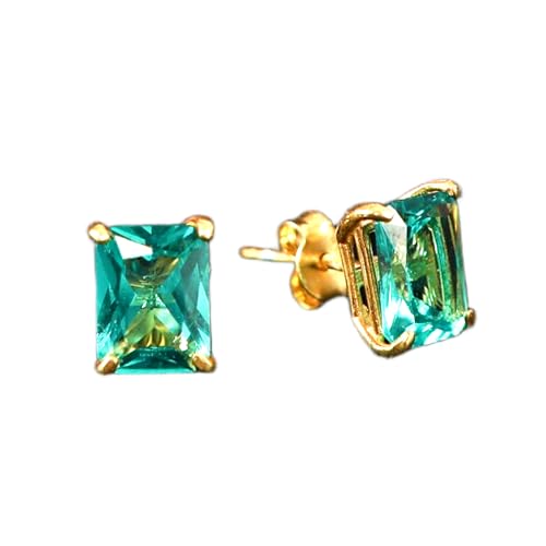 Boucles d'oreilles tourmaline paraiba rectangulaires anti-ternissement en argent