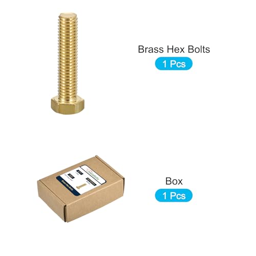 Image of METALLIXITY Hex Head Screw Bolt (1 /2-13x2-1 /4) 1Pcs, Brass Fully Threaded Solid Brass Hex Bolts Machine Screws - for Machinery Repair