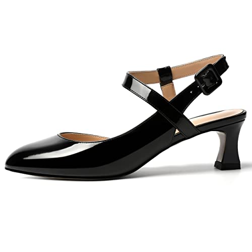 SKYSTERRY Women's Casual Ankle Strap Patent Slip On Slingback Round Toe Wedding Spool Low Heel Pumps Shoes 2 Inch2