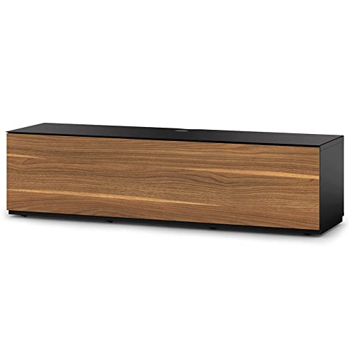 SONOROUS ST-160 Premium TV Stand with Black Wood & Walnut Wood Cover - Luxury Entertainment Center & Media Console for Living Room - High Gloss Modern TV Cabinet up to 75 Inches - Sleek Storage Design