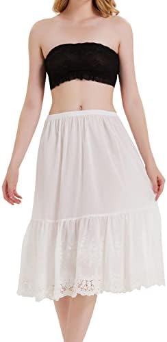 FRREP 1 Pack Lace Satin Slip Underskirt Half Slips for Under Dresses Skirt Extenders Womens Anti Static Half Slipunderskirt (as1, alpha, s, regular, regular, Ivory 2)