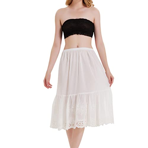 Frrep 1 Pack Lace Satin Slip Underskirt Half Slips For Under Dresses Skirt Extenders Womens Anti Static Half Slipunderskirt (As1, Alpha, S, Regular, Regular, Ivory 2) #TOP1