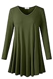 LARACE Long Sleeve Tunics Tops Plus Size for Women V Neck Loose Fit Flowy Clothing for Leggings(Army Green 2X)
