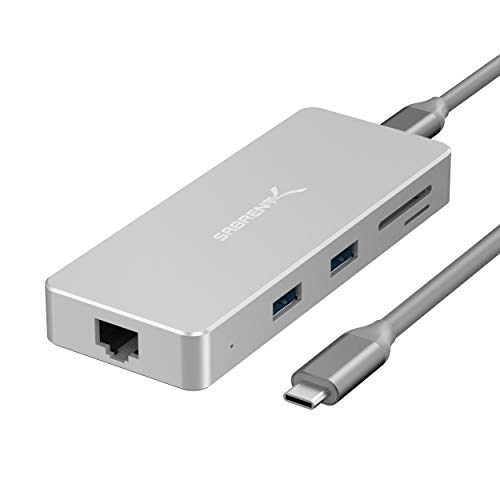 Sabrent 9 in 1 USB C HUB for Windows & Mac | SD & Micro SD Card-Reader | HDMI 2.0 Port - 4K @30Hz | 2 x USB 3.1 Ports | 2 x USB 2.0 Ports | RJ-45 Ethernet port | USB C 60W PD Power Input (HB-UHPN)