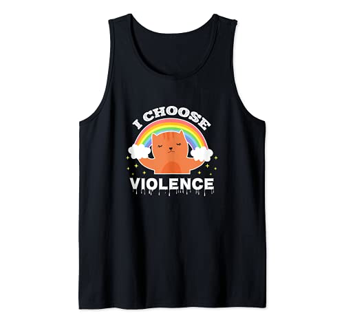 I Choose Violence Cute Cat Rainbow Camiseta sin Mangas