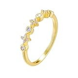 Tolldek Anillos de amistad de oro amarillo 585 de 14 quilates, joyas de oro auténtico, flores con diamante, anillo de compromiso Au 585, talla 53 (16,9)
