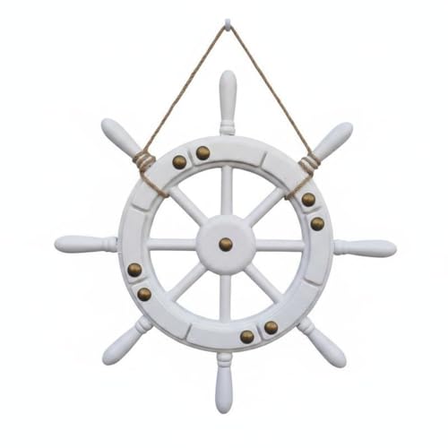 Rueda de barco de madera con detalle vintage Folpus adorno náutico blanco para hogar