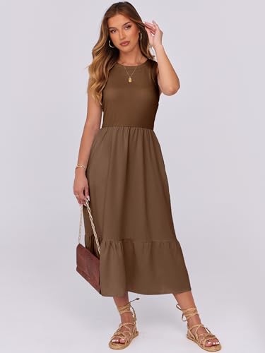 Image of ANRABESS Women Midi Dresses 2026 Summer Casual Sleeveless Sundress High Neck Tank Top Racerback Flowy Beach Dress ＆ Pockets