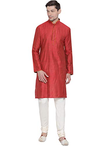 Image of VASTRAMAY Men's Beige Cotton Kurta and Pyjama Set