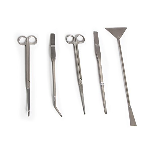 Co-Link 5 In 1 Stainless Steel Aquarium Tank Aquatic Plant Kit - 5 With Straight Scissors, Curved Scissors, Substrate Spatula, Straight Tweezers, Bent Tweezers #TOP5