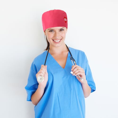 Image of 8 Pcs Satin Lined Scrub Caps, Nurse Hats with Buttons Sweatband, Adjustable Ponytail Surgical Caps for Women