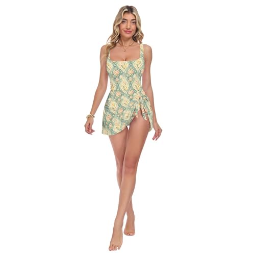 Maillot de bain une pièce floral Body Hugging bleu clair rose double bretelles maillot de bain piscine