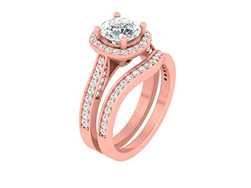 Bague halo diamant en argent 925 massif et détails or rose luxe