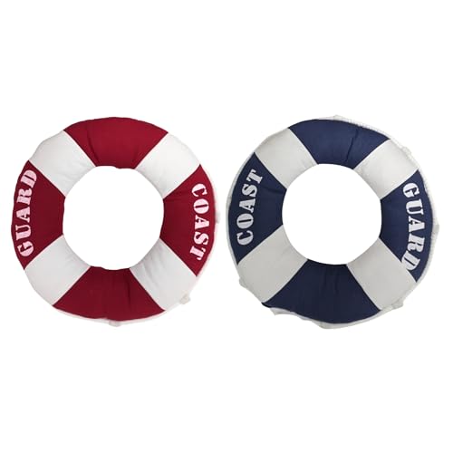 Set of 2 Decorative Life Ring Cushions – Nautical Fabric Throw Pillows – Lifebuoy-Inspired Home Décor for Coastal, Beach, or Boat Themes – Stylish Accents for Couches, Chairs, and Beds