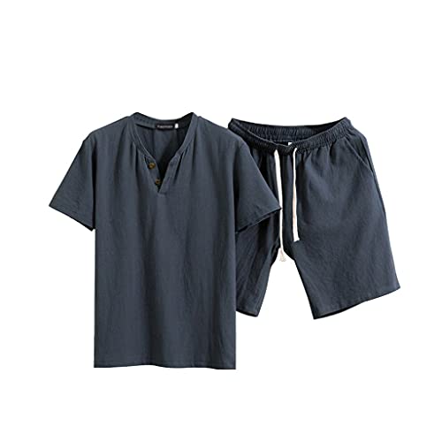 Ensemble d'été bleu foncé en coton et lin idéal pour vos vacances à la mer