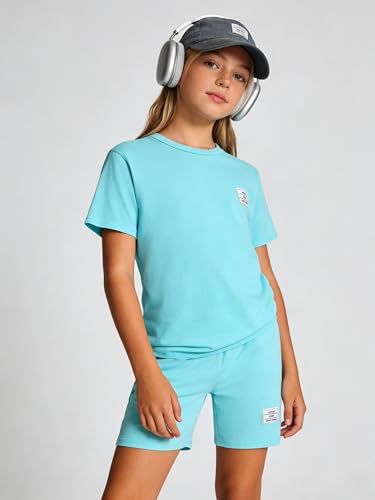 Image of Tween Girls Clothes Summer Short Sleeve T-Shirt and Shorts Set Casual Two Pieces Outfit Size 8 13