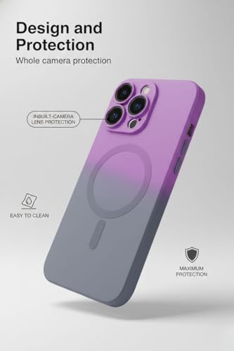 Image of amazon basics Gradient Mag-Safe Case for iPhone 16 Pro Max | Soft Silicone Shockproof Cover with Camera Protection | Slim Lightweight Design | Smooth Touch & Durable - Purple & Gray