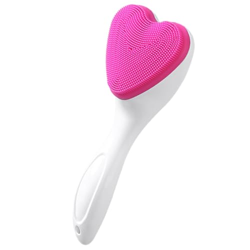 BIUDECO Silicone Face Brush Pink Heart Design Facial Cleansing Device for Women