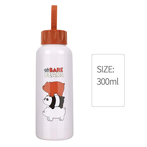 Image of MINISO We Bare Bears Glass Water Bottle Lovely Ideal for School Home Office Travel Sport Yoga Gym, 300ml (Brown)