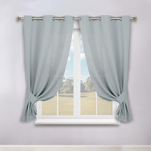 Superior Blackout Curtains, Room Darkening, Bedroom, Drapes, Kitchen, Living Room Window Accents, Sun Blocking, Thermal, 2 Pack, Solid Blackout Curtains, Set of 2, 46" x 63", Stone Blue