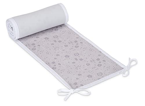 FabiMax Nestchen/Bettumrandung aus atmungsaktivem Netzstoff, 200 cm (55/90/55) - für Beistellbett Boxspring, graue Blümchen