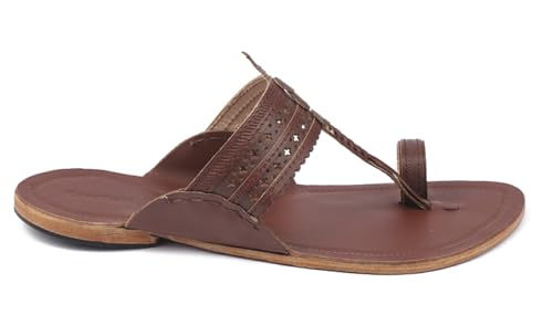 Image of KORAKARI Men Kolhapuri Chappal Handcrafted Sandal Smooth and Comfortable Flip Flops Slipper Stylish Anti Slip Design Genuine Leather Traditional Footwear.