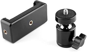 DAUMI Universal Cell Phone Holder Clip/Mount Adapter/Adjustable Clamp and 360 Degree Ball Head Set for Mobile Phone, Selfie Stick & All Types of Tripods (Phone Holder Clip and Ball Head)