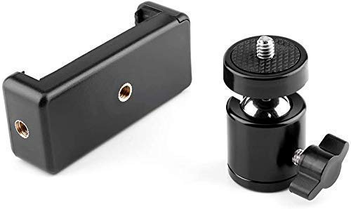 Image of DAUMI Universal Cell Phone Holder Clip /Mount Adapter /Adjustable Clamp and 360 Degree Ball Head Set for Mobile Phone, Selfie Stick & All Types of Tripods (Phone Holder Clip and Ball Head)
